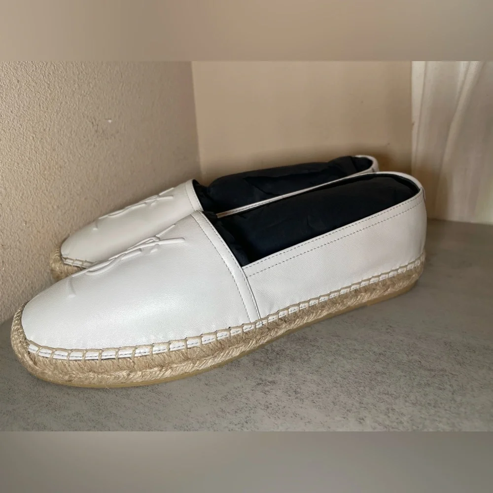 YSL Yves Saint Laurent White Leather Espadrilles Slip Ons Size 39 - Picture 8 of 12
